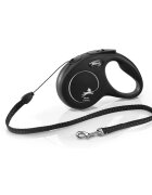 Flexi Classic lesă șnur retractabilă câini reflectorizant poliester negru S(12kg 5m)