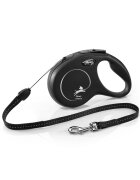 Flexi Classic lesă șnur retractabilă câini reflectorizant poliester negru S(12kg 8m)