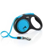 Flexi Neon lesă bandă retractabilă câini reflectorizant nylon albastru M(25kg 5m)