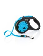 Flexi Neon lesă bandă retractabilă câini reflectorizant nylon albastru S(15kg 5m)