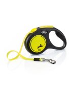Flexi Neon lesă bandă retractabilă câini reflectorizant nylon neon S(15kg 5m)