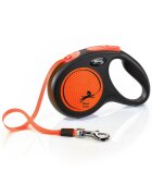 Flexi Neon lesă bandă retractabilă câini reflectorizant nylon portocaliu M(25kg 5m)