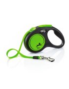 Flexi Neon lesă bandă retractabilă câini reflectorizant nylon verde S(15kg 5m)