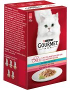 Gourmet PURINA Mon Petit 3 arome (Somon Ton Păstrăv) pachet mixt plic hrană umedă pisici (în sos) 50g x 6
