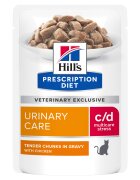 HILL'S Prescription Diet c/d Pui dietă veterinară plic hrană umedă pisici sistem urinar sistem nervos & calmante (în sos) bax 85g x 12buc