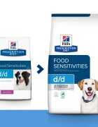 HILL'S Prescription Diet d/d Food Sensitivities Rață cu Orez dietă veterinară câini hrană uscată sensibilități digestive d/d Food Sensitivities Rață cu Orez dietă veterinară câini hrană uscată piele si blana sistem dige