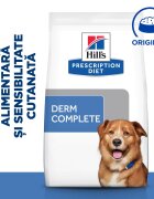 HILL'S Prescription Diet Derm Complete dietă veterinară câini hrană uscată afecțiuni dermatologice Derm Complete dietă veterinară câini hrană uscată piele & blana 4kg