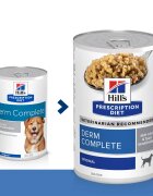 HILL'S Prescription Diet Derm Complete XS-XL Ou dietă veterinară conservă hrană umedă câini piele & blană (pate) Derm Complete dietă veterinară câini conservă hrană umedă piele & blana (în sos) bax 370g x 6buc