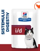 HILL'S Prescription Diet i/d Sensitive Digestive Care Pui dietă veterinară pisici plic hrană umedă sistem digestiv 85g x 12buc