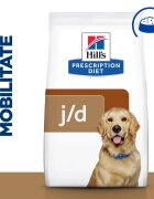 HILL'S Prescription Diet j/d Mobility Pui dietă veterinară câini hrană uscată afecțiuni articulare j/d Mobility Pui dietă veterinară câini hrană uscată sistem articular 16kg