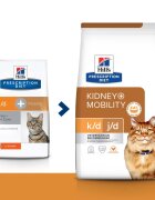 HILL'S Prescription Diet k/d+j/d Kidney Care + Mobility Pui dietă veterinară pisici hrană uscată afecțiuni renale și articulare k/d+j/d Kidney Care + Mobility Pui dietă veterinară pisici hrană uscată sistem renal sistem