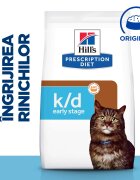 HILL'S Prescription Diet k/d Kidney Care Early Stage dietă veterinară pisici hrană uscată afecțiuni renale k/d Kidney Care Early Stage dietă veterinară pisici hrană uscată sistem renal 3kg