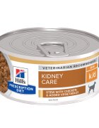 HILL'S Prescription Diet k/d Kidney Care Pui cu Legume dietă veterinară câini conservă hrană umedă afecțiuni renale 156g