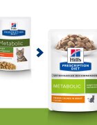 HILL'S Prescription Diet Metabolic Pui dietă veterinară pisici plic hrană umedă metabolism (obezitate si diabet) (în sos) 85g x 12buc