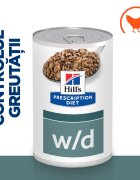 HILL'S Prescription Diet w/d Diabetes Care Pui dietă veterinară câini conservă hrană umedă metabolism (obezitate si diabet) 370g