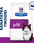 HILL'S Prescription Diet y/d Thyroid Care dietă veterinară pisici hrană uscată afecțiuni tiroidiene y/d Thyroid Care dietă veterinară pisici hrană uscată metabolism ( obezitate si diabet) 3kg
