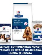 HILL'S Prescription Diet z/d Food Sensitivities dietă veterinară câini conservă hrană umedă piele & blana sistem digestiv (în sos) 370g z/d Food Sensitivities dietă veterinară câini conservă hrană umedă piele & blana si