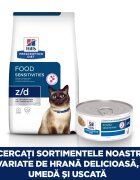 HILL'S Prescription Diet z/d Food Sensitivities dietă veterinară pisici hrană uscată afecțiuni dermatologice și digestive z/d Food Sensitivities dietă veterinară pisici hrană uscată piele & blana sistem digestiv 6kg