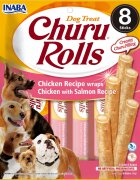 Inaba Churu Rolls XS-XL Pui și Somon punguță recompense fără cereale câini semimoist 92g