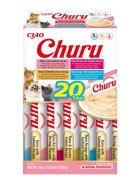 Inaba Churu Tuna & Seafood Varieties (Ton și Somon|Creveți|Fulgi de Bonito|Fructe de Mare) cutie tub recompense fără cereale pisici (topping) 280g