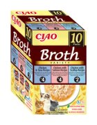 Inaba Ciao Broth Variety cu Pui Ton Somon și Scoici cutie hrană umedă fără cereale pisici (în supă) 400g