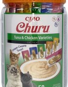 Inaba CIAO Churu Piure Ton și Pui 5 arome pachet mixt recompense lichide fără cereale pisici topping cremos 14g x 50