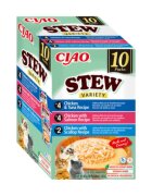 Inaba Ciao Stew Variety cu Pui Ton Somon și Scoici cutie hrană umedă fără cereale pisici (în supă) 400g