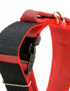 Julius-K9 Color & Gray zgardă ajustabilă cu mâner câini nylon 40mm x 38-53cm roșu cu gri