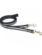 Julius-K9 IDC lesă Y dublă cu 2 carabine fără mâner câini nylon bandă 25mm x 2.2m negru