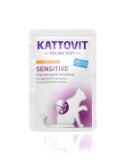 Kattovit Sensitive Pui și Curcan dietă veterinară plic hrană umedă pisici alergii (în sos) 85g