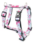MAX & MOLLY Cherry Bloom ham prindere dublă(piept&spate) câini poliester bleu și roz cataramă trident S(43-53 x 1.5cm)