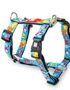 MAX & MOLLY Little Monsters ham prindere dublă(piept&spate) câini poliester albastru cataramă trident S(43-53 x 1.5cm)