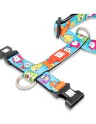MAX & MOLLY Little Monsters ham prindere dublă(piept&spate) câini poliester albastru cataramă trident S(43-53 x 1.5cm)