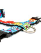 MAX & MOLLY Little Monsters ham prindere dublă(piept&spate) câini poliester albastru cataramă trident S(43-53 x 1.5cm)