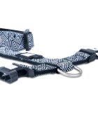 MAX & MOLLY Mykonos Black ham prindere dublă(piept&spate) câini ajustabil poliester alb și negru cataramă trident L(76 - 105 x 2.5cm)