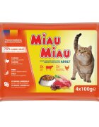 MIAU MIAU Mixt Vită și Pui plic hrană umedă pisici (în sos) multipack 100g x 4buc