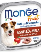 Monge Fruit XS-XL Miel și Mere tăviță hrană umedă fără cereale câini (în suc propriu) bax 100g x 32buc