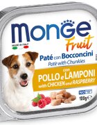 Monge Fruit XS-XL Pui și Zmeură tăviță hrană umedă fără cereale câini (în suc propriu) bax 100g x 32buc