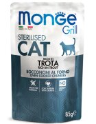 Monge Grill Sterilised Păstrăv plic hrană umedă fără cereale pisici sterilizate obezitate apetit capricios (în aspic) 85g