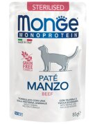 Monge Monoprotein Sterilised Vită plic hrană umedă monoproteică fără cereale pisici sterilizate (pate) 85g