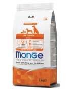 Monge Natural Superpremium Monoprotein XS-XL Rață și Orez hrană uscată câini 2.5kg