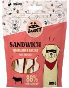 Mr Bandit Sandwich XS-XL Vită și Rață punguță recompense câini 500g