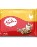 MY LOVE Pui plic hrană umedă pisici (în sos) bax 100g x 4buc