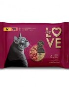 MY LOVE Pui și Vită plic hrană umedă pisici (în sos) multipack 85g x 4buc
