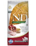 N&D Ancestral Grain Adult Medium/Maxi M-XL Pui și Rodie hrană uscată conținut redus cereale câini 12kg