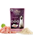 Nuevo Pui și Orez hrană umedă pisici junior (pate) Pui și Orez plic hrană umedă pisici junior (pate) 85g