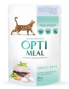 OPTIMEAL Cod cu Legume hrană umedă pisici (în aspic) Cod și Legume plic hrană umedă pisici (în aspic) 85g