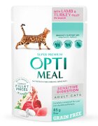 OPTIMEAL Sensitive Miel și Curcan hrană umedă pisici sensibilități digestive (în sos) Sensitive Miel și Curcan hrană umedă fără cereale pisici sistem digestiv (în sos) 85g