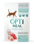 OPTIMEAL Sterilised Pui și Curcan hrană umedă pisici sterilizate (în sos) Sterilised Pui și Curcan plic hrană umedă pisici sterilizate (în sos) 85g