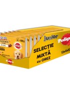 PEDIGREE Junior Selectie Mixta XS-XL Carne și Orez plic hrană umedă câini junior (în aspic) bax 400g x 13buc